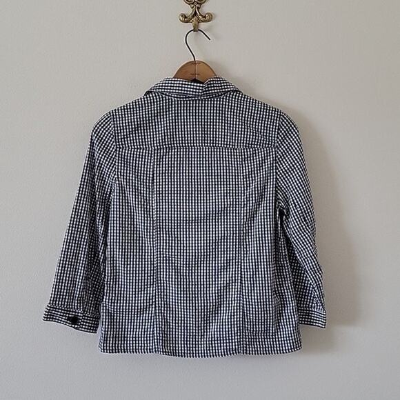 Chico's Black White Gingham Button Front 3/4 Sleeve Shirt Size Small/4 - Picture 4 of 8